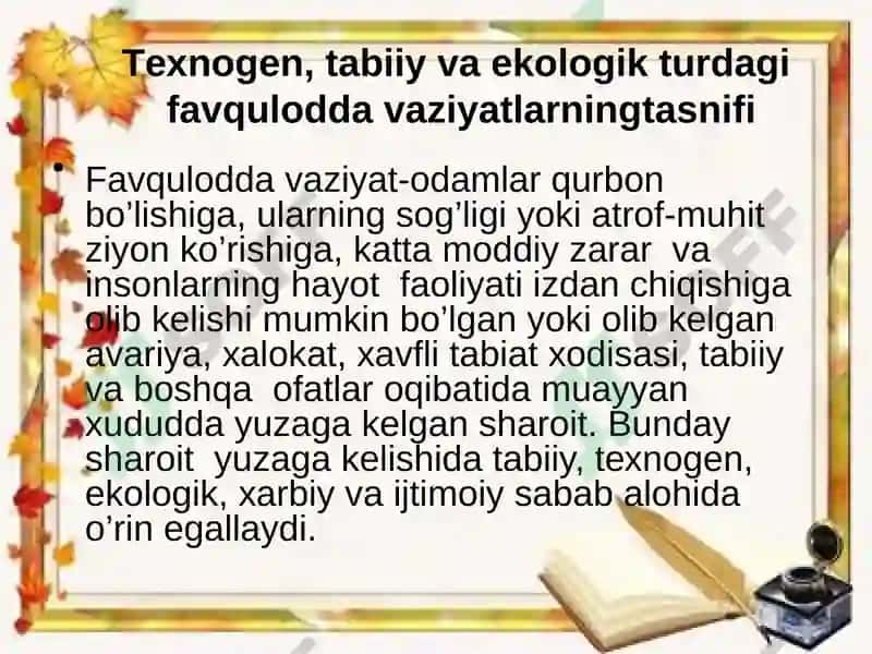 FAVQULOTDA VAZIYATLARDA HAYOT FAOLIYATI XAVFSIZLIGI VA FUQARO MUHOFAZASI 3