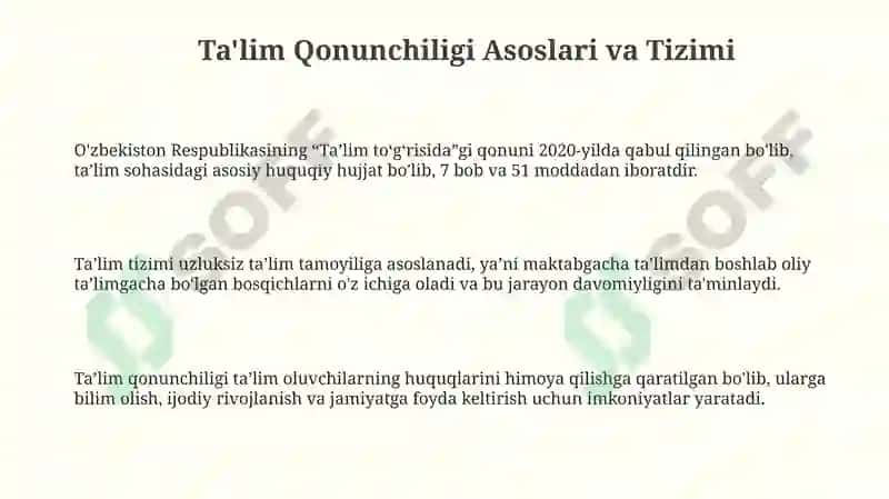 Ta'lim Qonunchiligi Asoslari va Tizimi 3