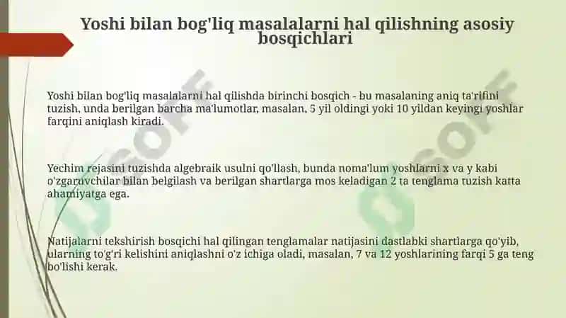Yoshi bilan bog'liq masalalarni hal qilishning asosiy bosqichlari 3