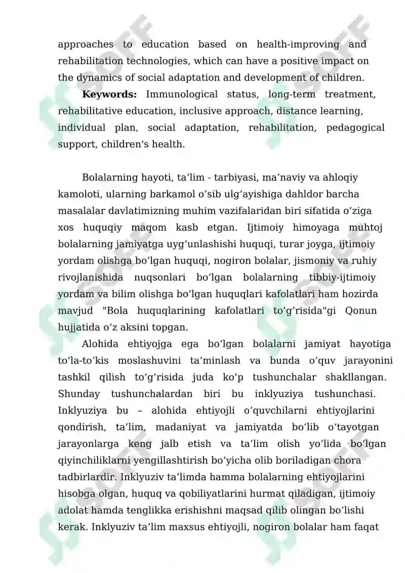 Immunalogiya va uzoq muddatli davolanishda boʻlgan bolalarda maktabgachа va umumiy o'rta ta'limni tashkil etish usullari. 3