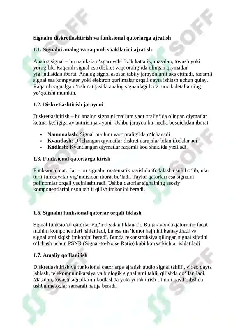 Signallar filtratsiyasi va tahlilida funksional qatorlar tatbiqlari 3