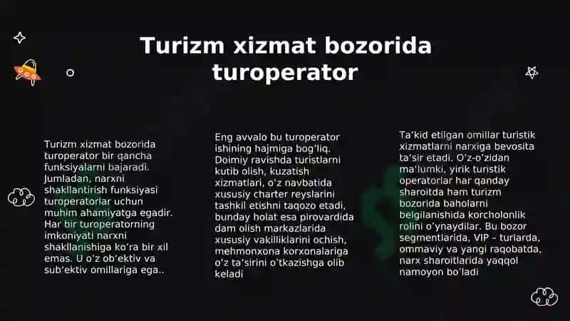 Turoperatorlik biznesini rivojlantirishning tashkiliy asoslari 3
