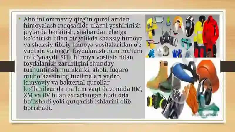SHAXSIY HIMOYA VOSITALARI, MAXSUS HIMOYA VOSITALARI, SHAXSIYTIBBIY VOSITALARI VA ULARDAN FOYDALANISH 3
