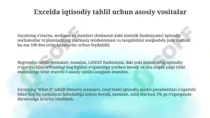 Iqtisodiy jarayonlarni tahlil qilishda Excel dasturidan foydalanish 3