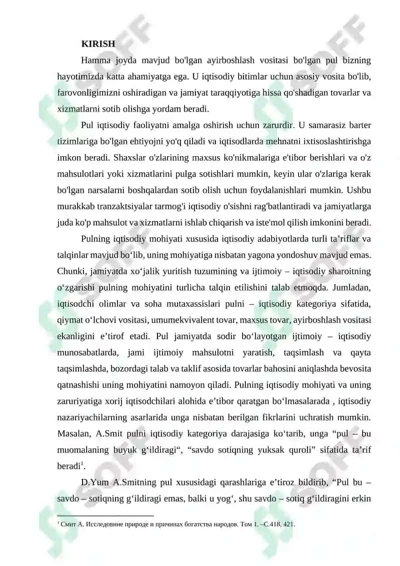 PUL TUSHUNCHASI, UNING FUNKSIYALARI VA AGREGATLARI 3