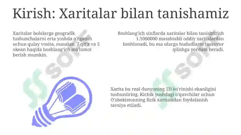 Boshlang'ich sinf tabiiy fan darslari daxaritalar bilan ishlashni o'rganish 3