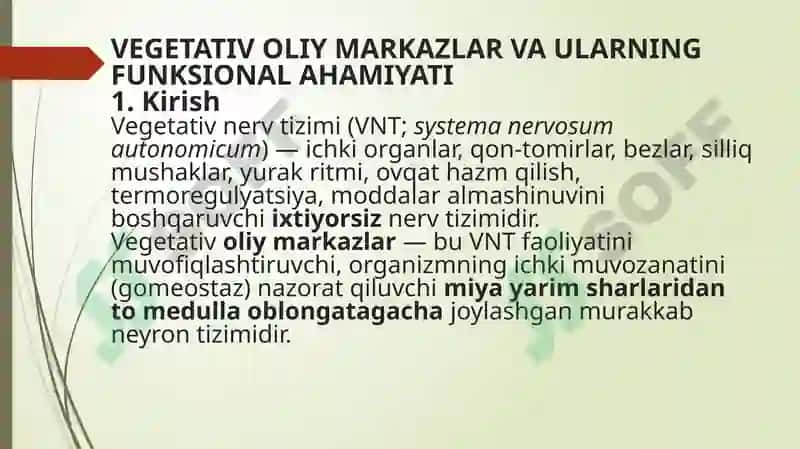 Vegetativ o‘liy markazlar va ularning funksional ahamiyati 3