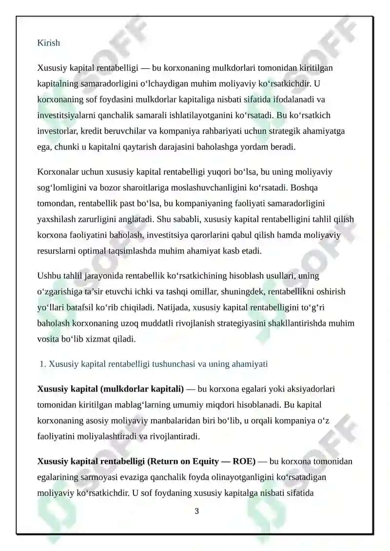 Xususiy kapital rentabelligini tahlil etish bosqichlari 3