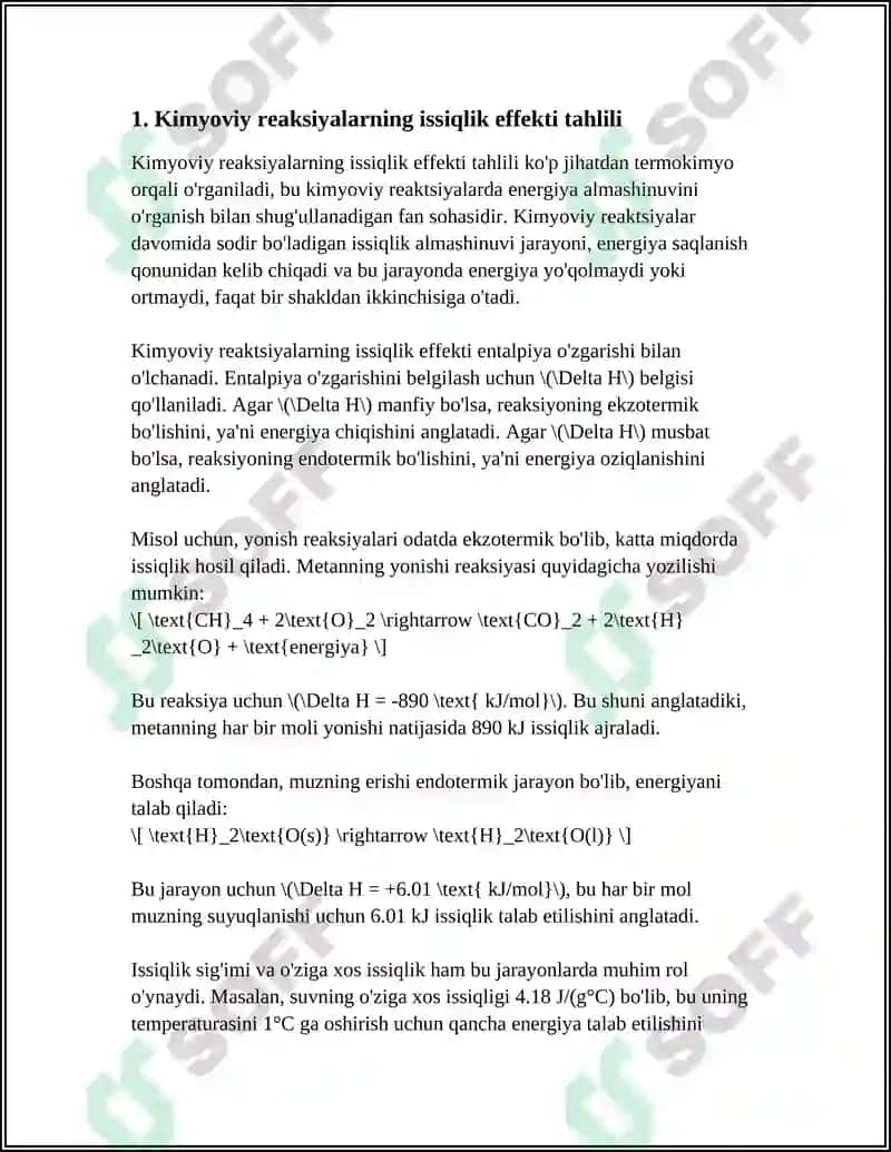 KIMYOVIY REAKSIYALARNING ISSIQLIK EFFEKTI.GESS QONUNI 3