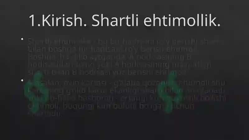 SHARTLI EHTIMOLLIK. TO’LA EHTIMOL.BAYES FORMULASI 3
