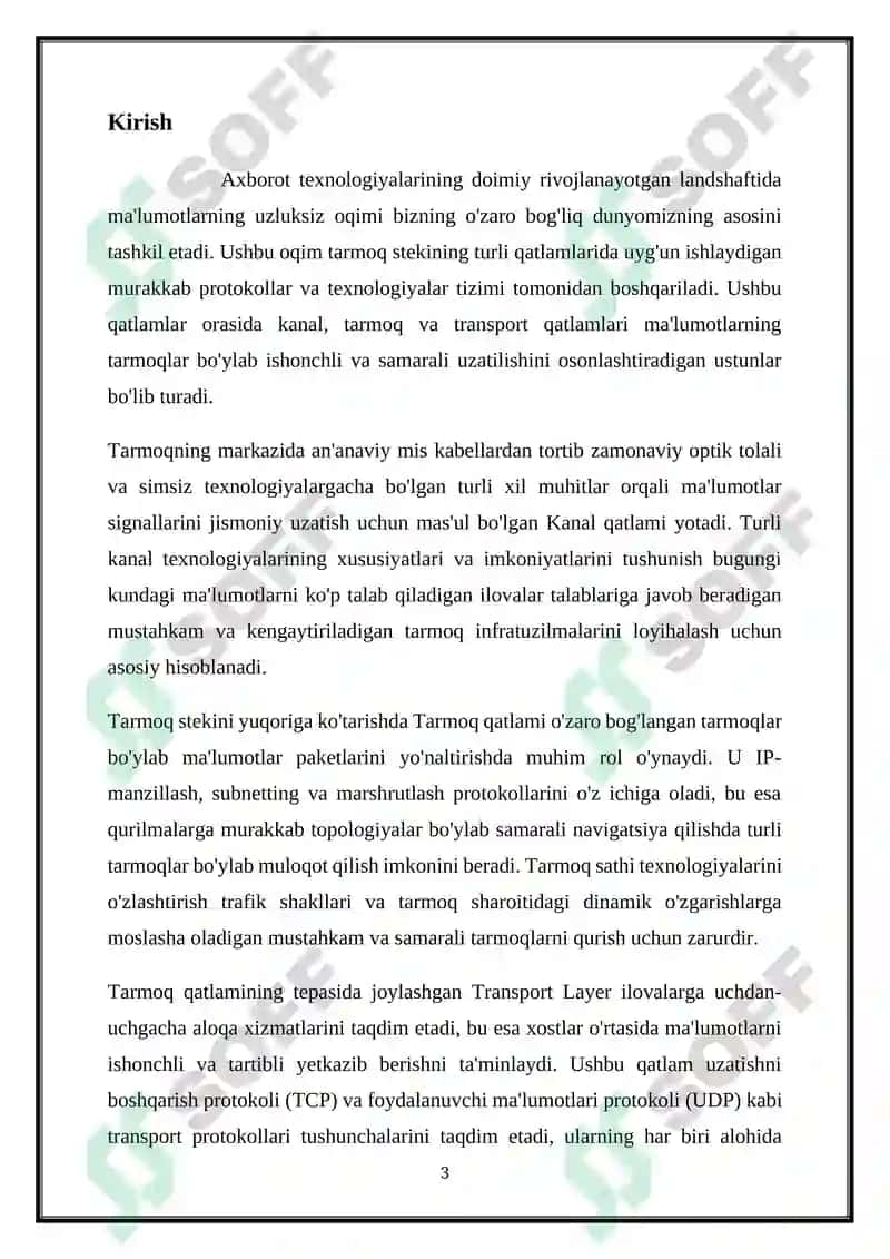 Kanal, tarmoq va transport sathlari texnologiyalari 3
