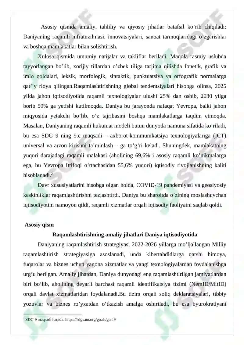 Raqamlashtirish sharoitida Daniya mamlakatining jahon iqtisodiyotida tutgan o’rni 3