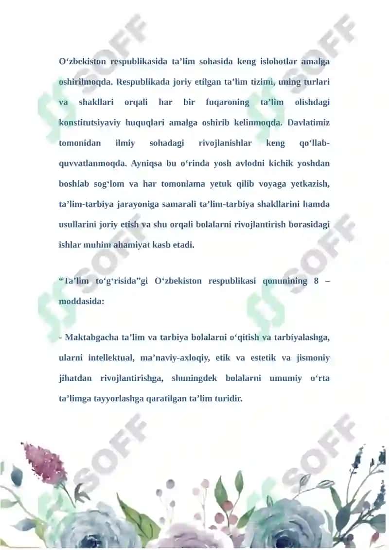 Bolalarni maktab ta'limga majburiy bir yillik tayyorlash bo'yicha guruhlarni tashkil bo'yicha qonunchi hujjatlar shakli 3