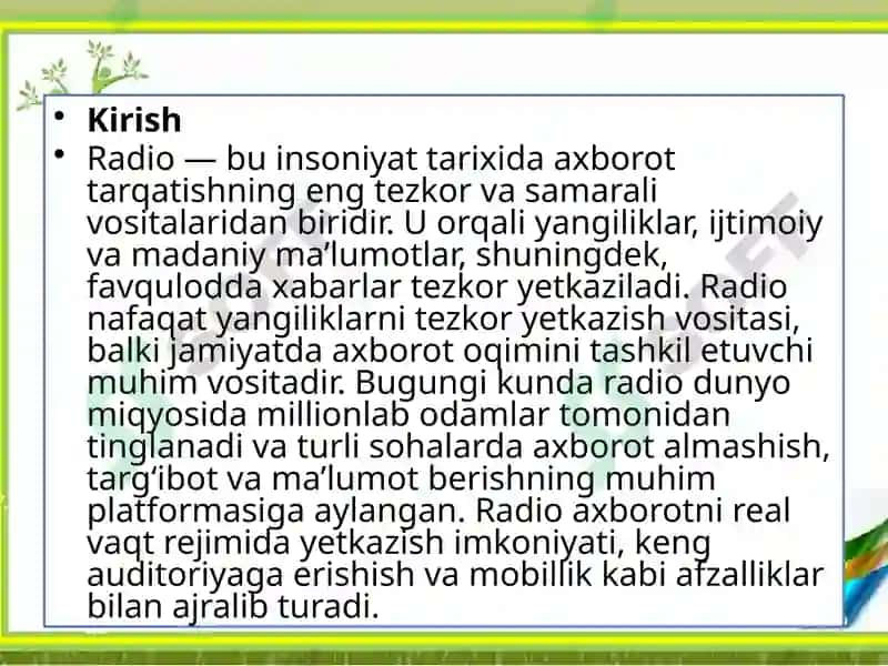 RADIO – TEZKOR XABAR BERISH VA AXBOROT TARQATISH VOSITASI 3
