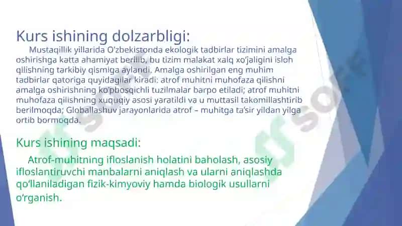 Atrof muhitning ifloslanish darajasini aniqlash 3