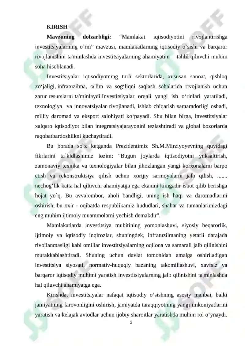 Mamlakat iqtisodiyotini rivojlantirishda investitsiyalarni o'rni va ahamiyati 3