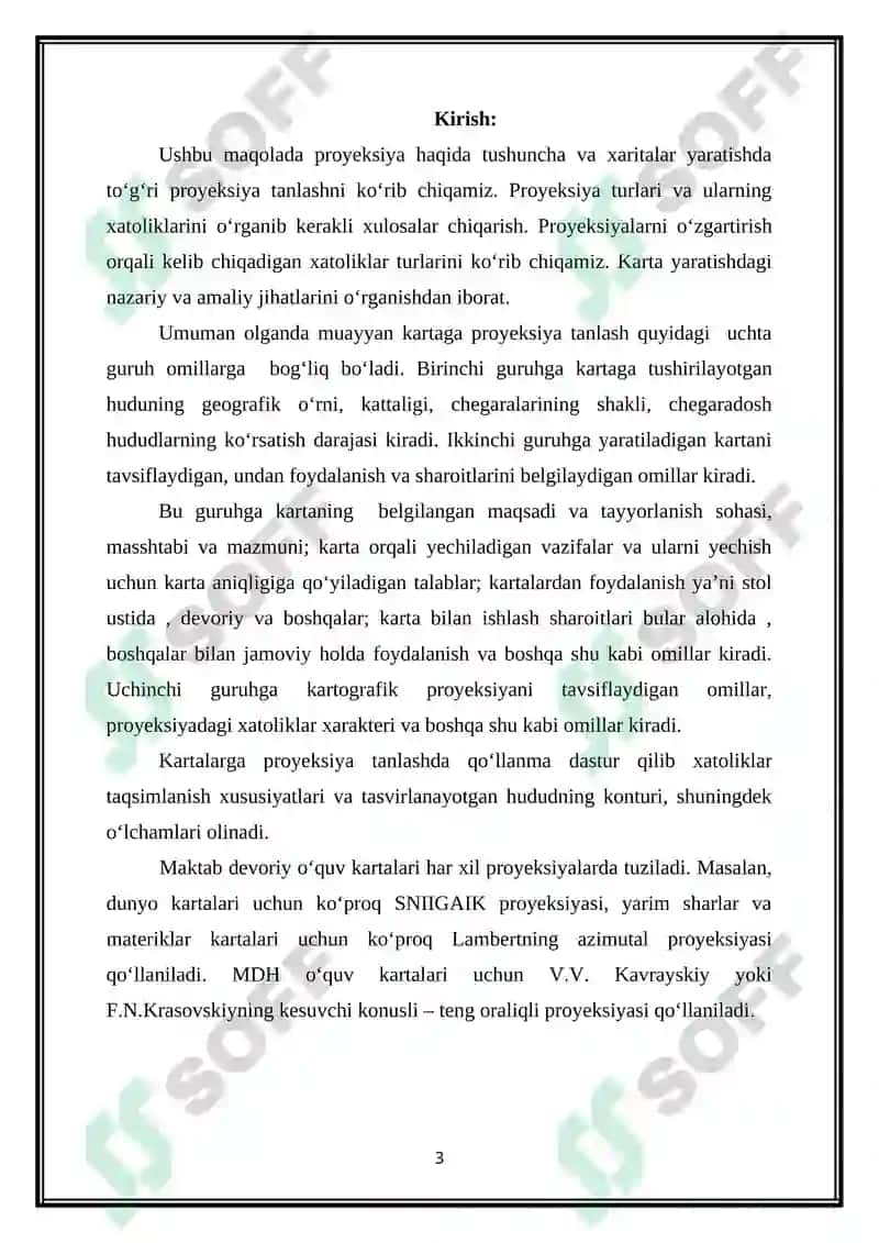 MATERIK KARTALARI UCHUN KARTOGRAFIK PROEKSIYALARNI TANLASH 3