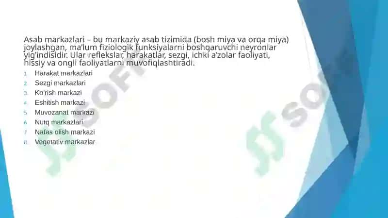 Asab markazlari xossalari 3