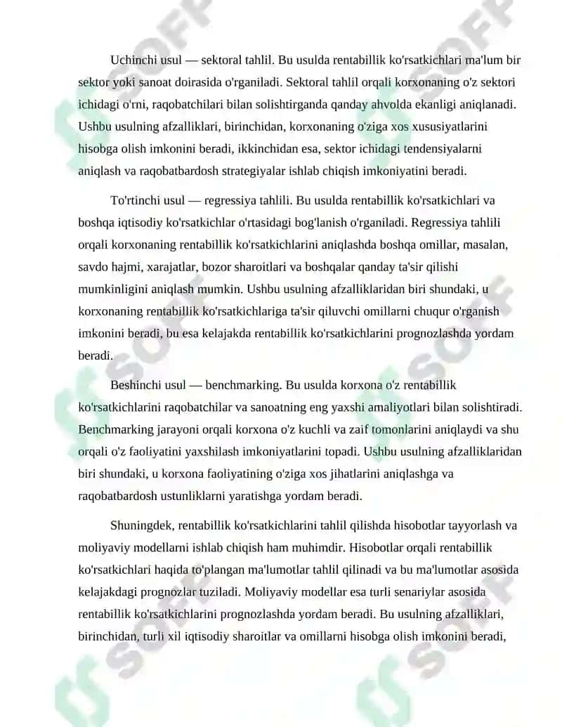 Rentabillik ko'rsatkichlarini tahlil qilish metodlari 3