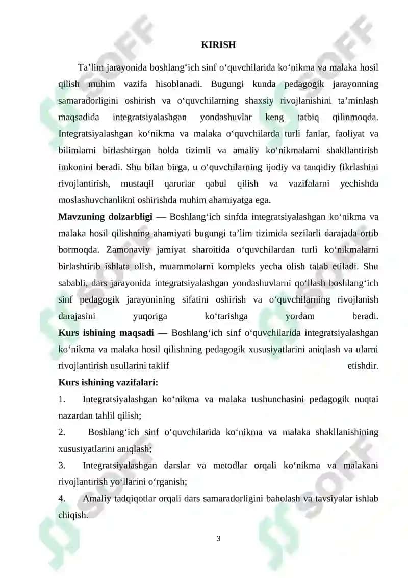 BOSHLANG’ICH SINFDA INTEGRATSIYALASHGAN KO’NIKMA VA MALAKA HOSIL QILISHNING O’ZIGA XOSLIGI 3