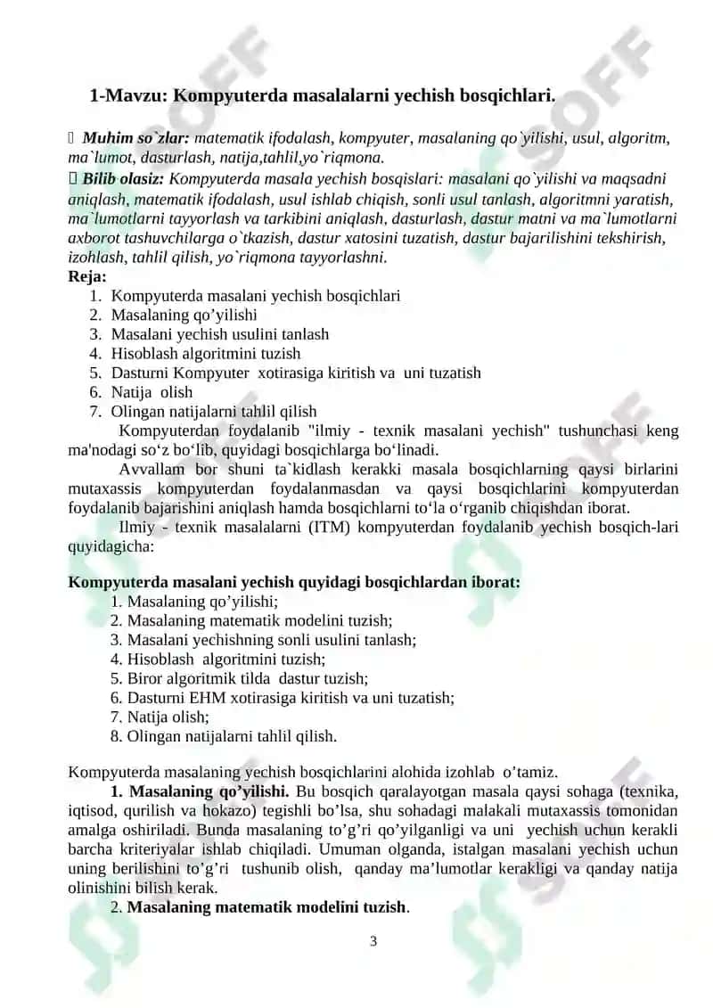 Tayyorlov yo’nalishi: 0.52.01.00 – Informatika va axborot texnologiyalari(tarmoqlar va sohalar bo’yicha) 3