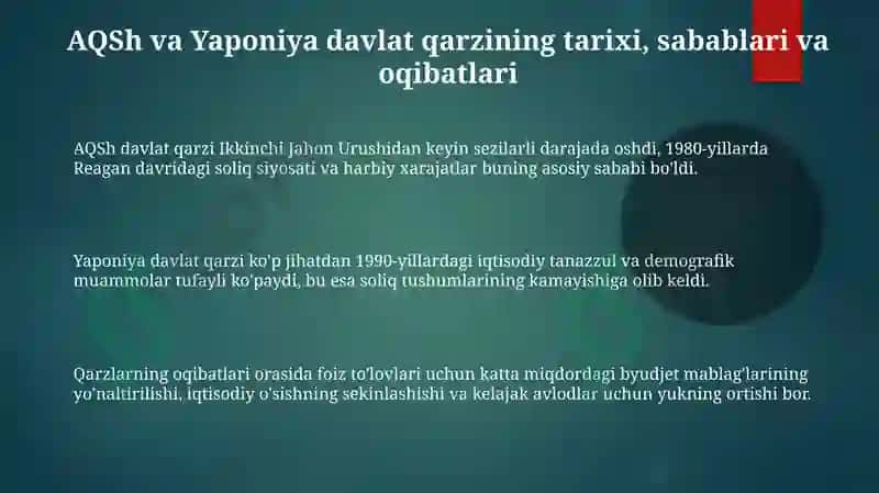 Davlat qarz muammosi AQSh Yaponiya davlatlari misolida 3