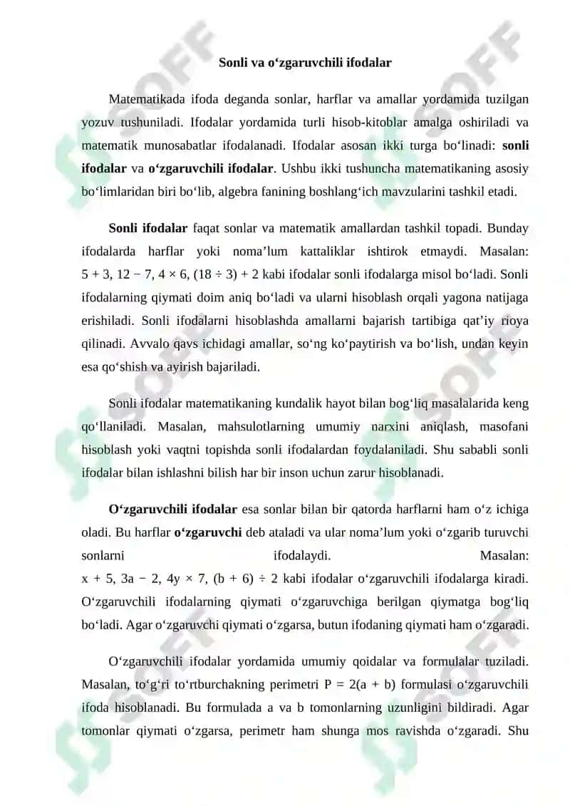 Sonli o‘zgaruvchili ifodalar 3
