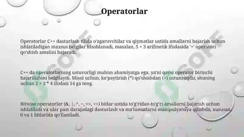 Operatorlar va Ularning Turlari 3