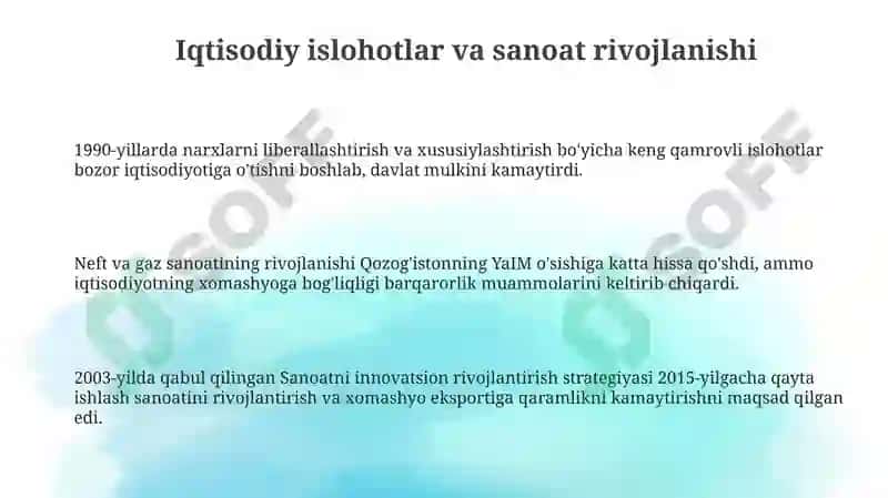 Qozogʻiston iqtisodiy va ijtimoiy oʻzgarishlari 3