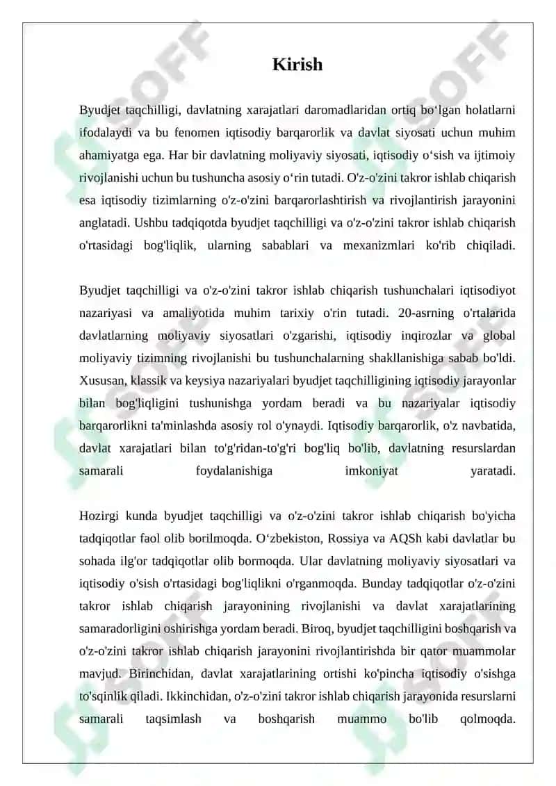 Mustaqil ish "Byudjet taqchilligi O'z-o'zini takror ishlab chiqarish sabablari va mexanizim" 3
