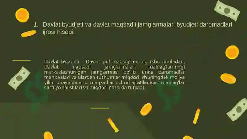 Davlat budjeti va davlat maqsadli jamg'armalari budjeti ijrosi bo'yicha budjet hisobini tashkil etish 3