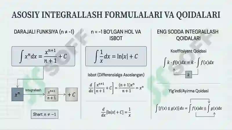 Integrallar jadvali, eng sodda integrallash qoidalari 3