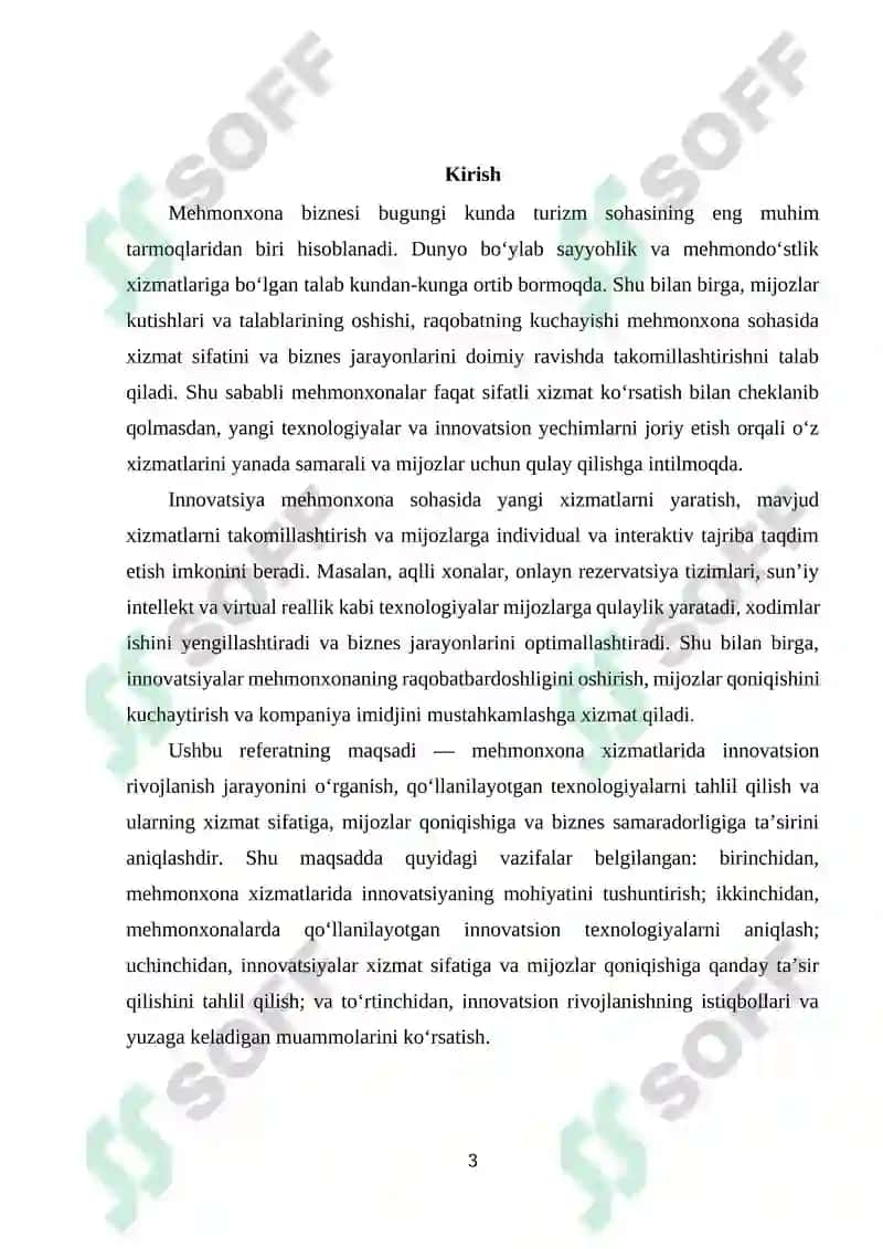 Mehmonxona xizmatlarini innovatsion rivojlanishi 3
