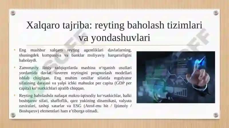 Moliyaviy holatni reyting baholash bo‘yicha xalqaro tajribalar va ulardan mamlakatimiz tahlil amaliyotida foydalanish imkoniyatlari. 3