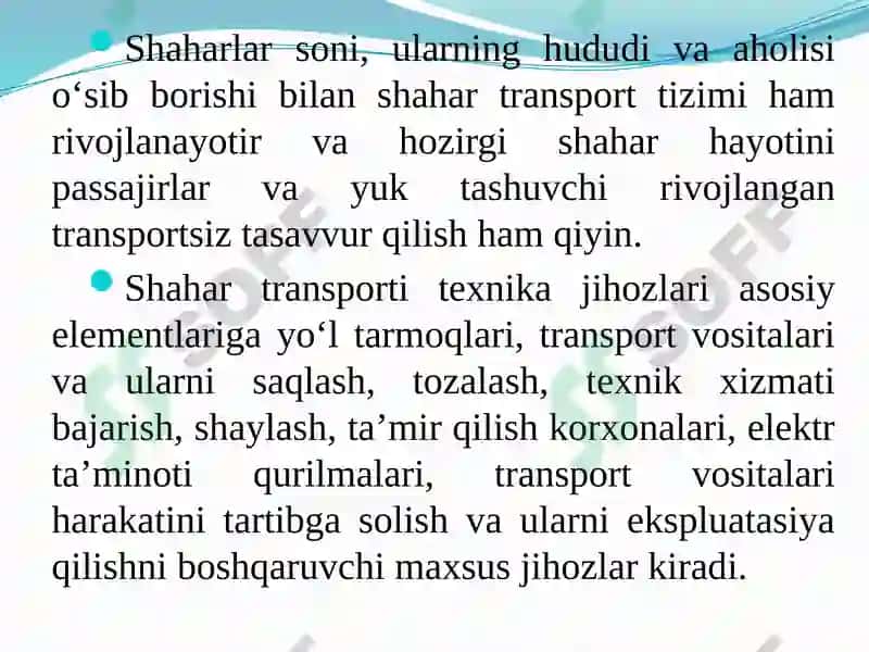 MАVZU №8. SHАHАR TRАNSPORTINING TEXNIK-IQTISODIY TАVSIFI VА RIVOJLАNISH MUАMMOLАRI 3