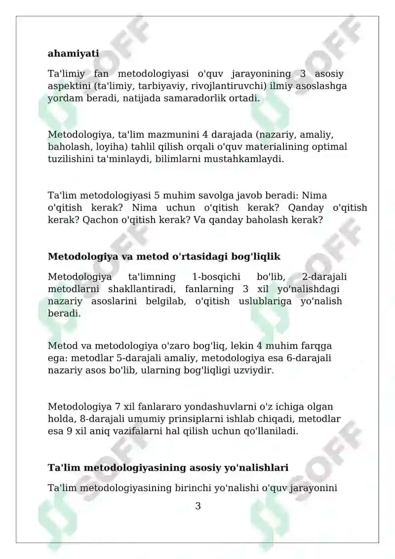 O'quv fanlarining metodik asoslari: Fanlarni o'qitish metodologiyasi va usullari 3
