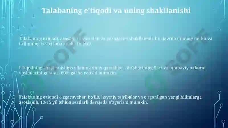 Talabaning e'tiqodi, dunyoqarashi, o’zini o’zi nazorat qilishi 3