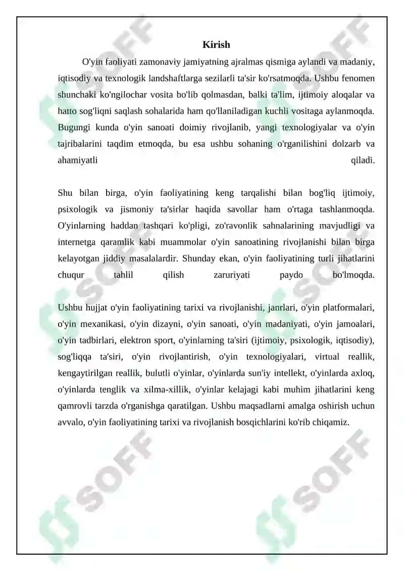 O'yin faoliyati 3