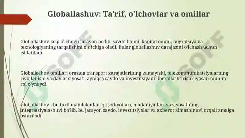 Globallashuv: Ta'rif, o'lchovlar va omillar 3
