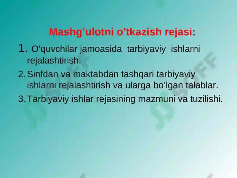 Sinfdan va maktabdan tashqari tarbiyaviy ishlarni rejalashtirish metodikasi 3