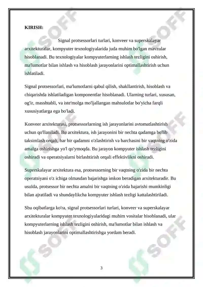 SIGNAL PROTSESSORLARI TURLARI, KONVEER VA SUPERSKALYAR ARXITEKTURALAR 3