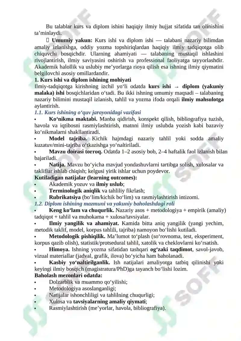 Kurs ishlarini, yakuniy malaka (diplom) ishlarini bajarish bo‘yicha uslubiy tavsiyalar, loyihalar 3