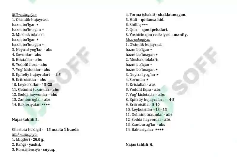 Bolalarda najas tahlili (najas analizi) javoblari bilan 3