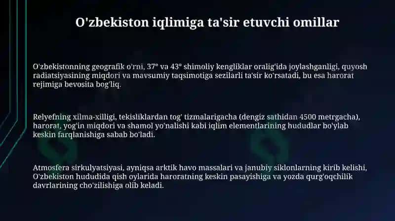 O'zbekiston iqlimining shakllanishiga ta'sir etuvchi omillar 3