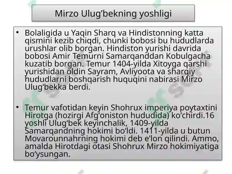 Mirzo Ulug’bek haqida umumiy malumot 3