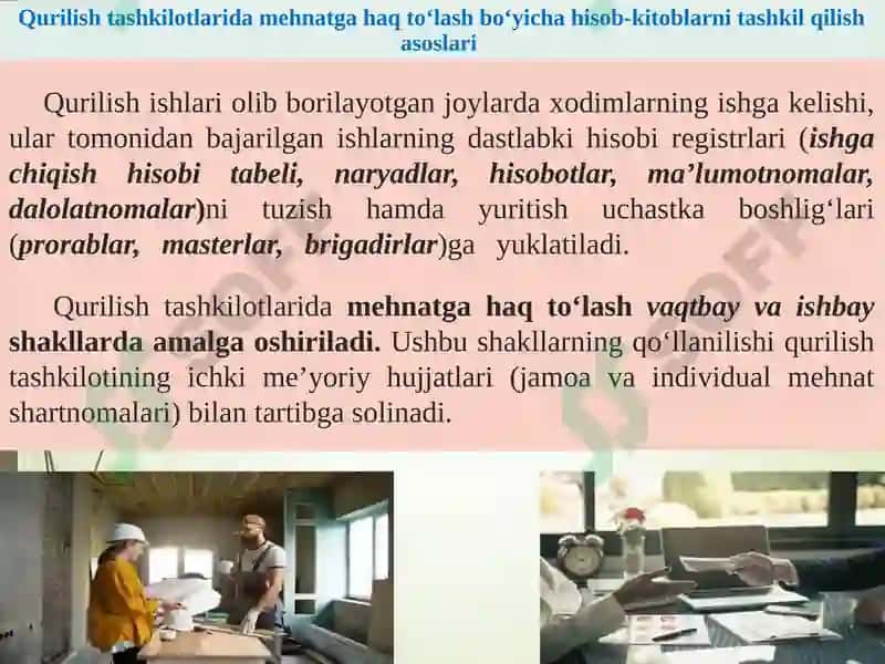 Qurilish tashkilotlarida mehnatga haq to‘lash bo‘yicha hisob - kitoblar hisobi 3