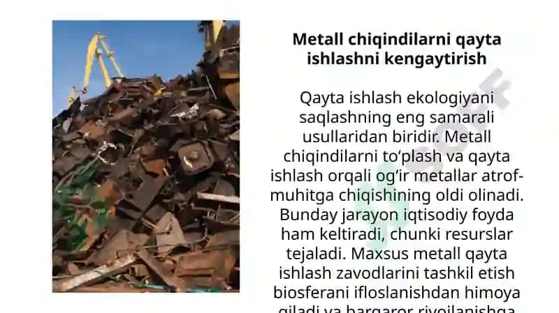 Biosferani ogʻir metallar bilan ifloslanishini oldini olish boʻyicha choratad birlar 3