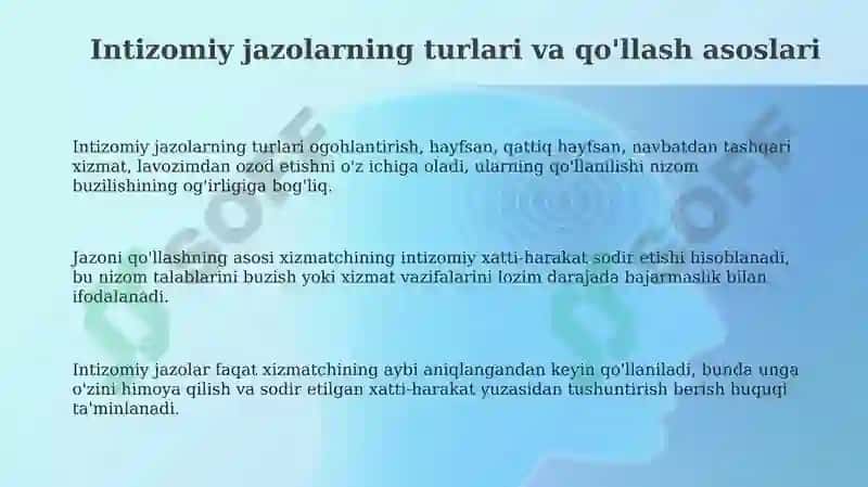 Intizomiy jazolarni qo'llash tartibi va shartlari 3