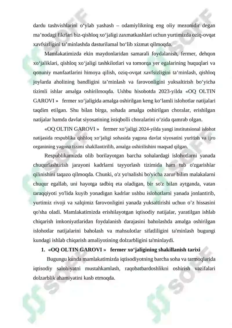 Fermer xo'jaligini rivojlantirish bo'ycha amaliyot hisoboti 3