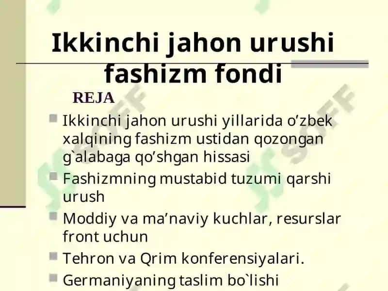 O‘zbek xalqining fashizm ustidan qozongan g'alabaga qo‘sghan hissasi 3
